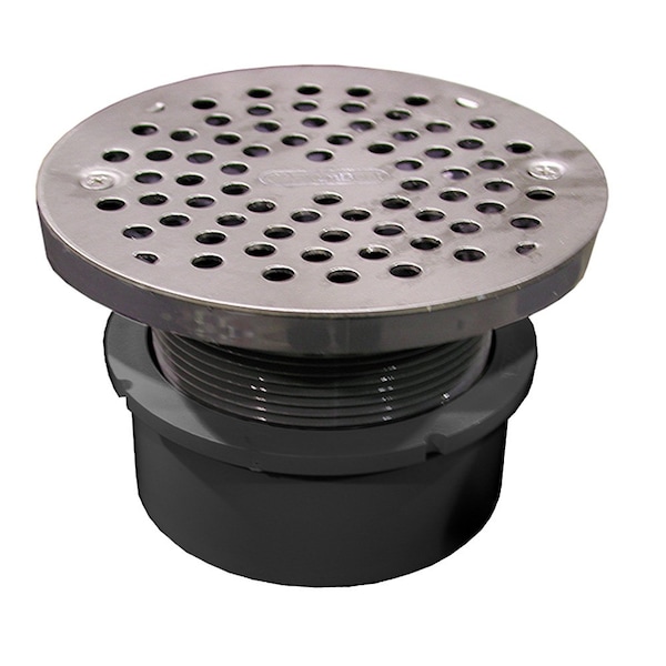 Jones Stephens 4in. PVC Hub Fit Drain Base with 3-1/2in. Plastic Spud and 5in. Stainless Steel Strainer D53400 - main